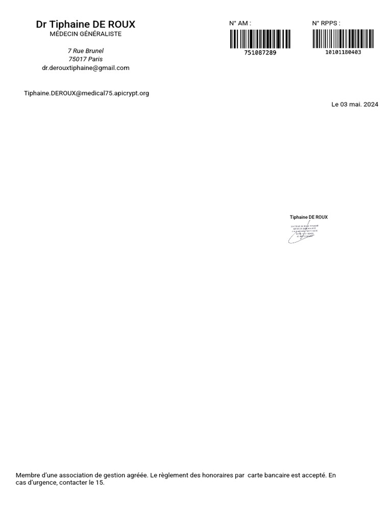 Ordonnance de biologie - Dr Tiphaine De Roux | PDF