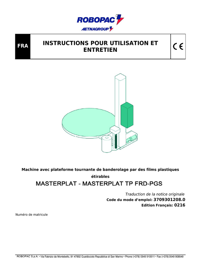 Manuel d'utilisation Robopac Masterplat | PDF | Sécurité | Interrupteur