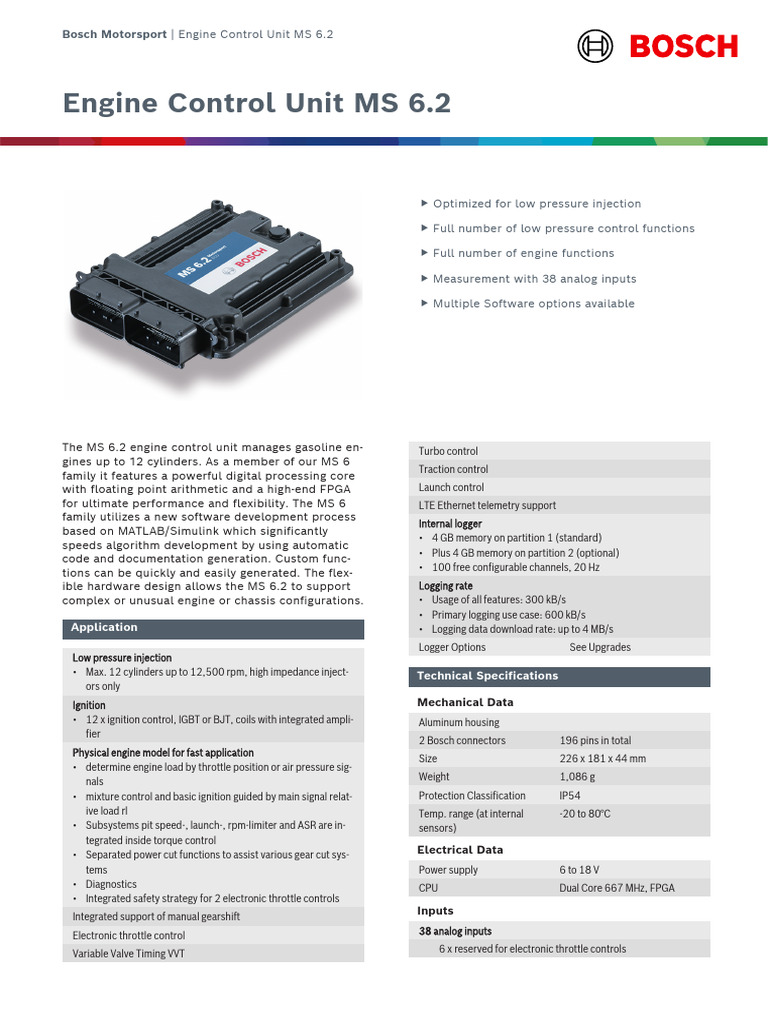 Engine Control Unit Ms 6-2 Datasheet | PDF | Throttle | Engines