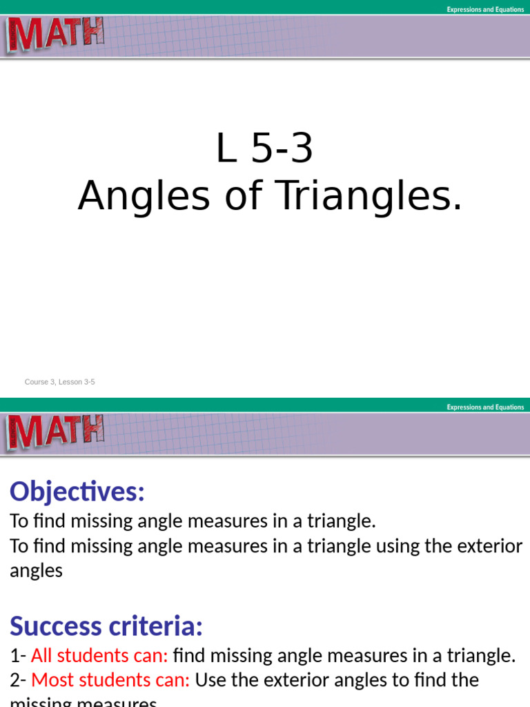 L 5-3 Angles of Triangles | PDF | Angle | Triangle