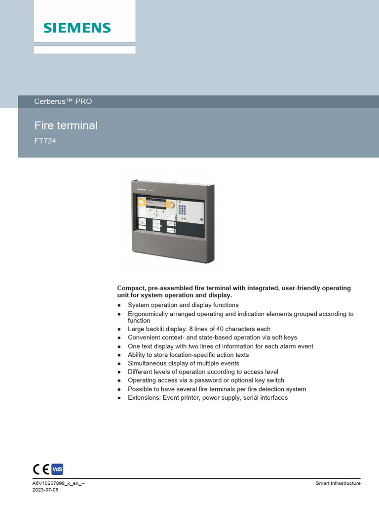 FT724 Fire Terminal Data Sheet | PDF | Computer Network | Computer Terminal