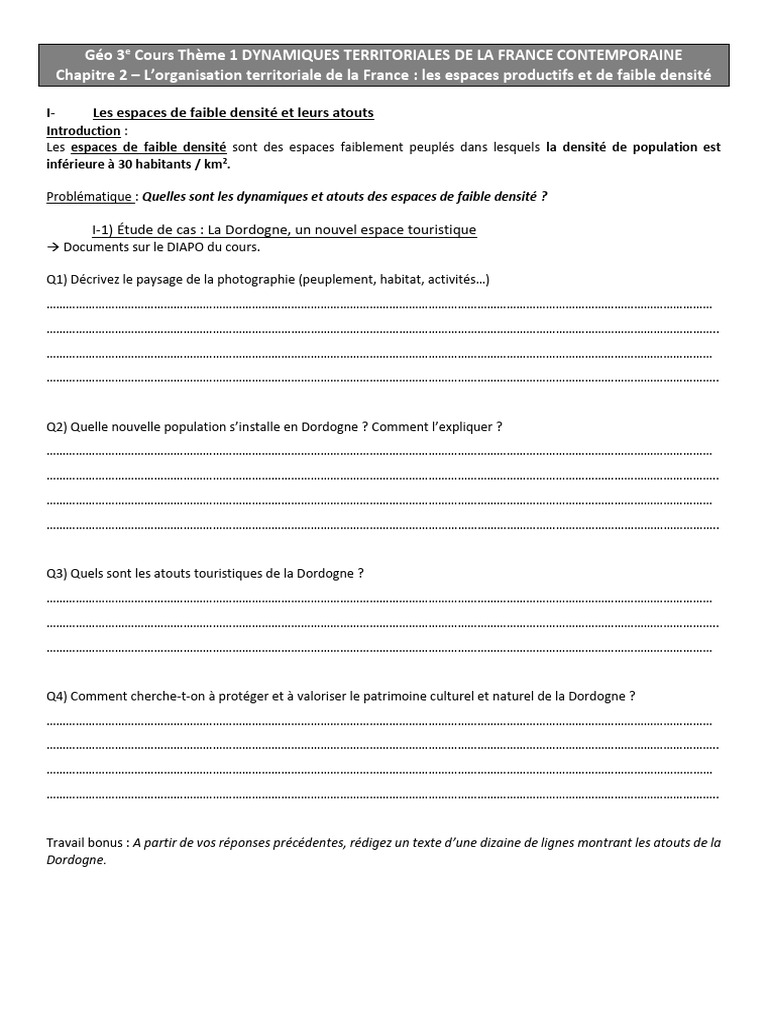 Dynamiques des espaces de faible densité en France | PDF | Agriculture ...