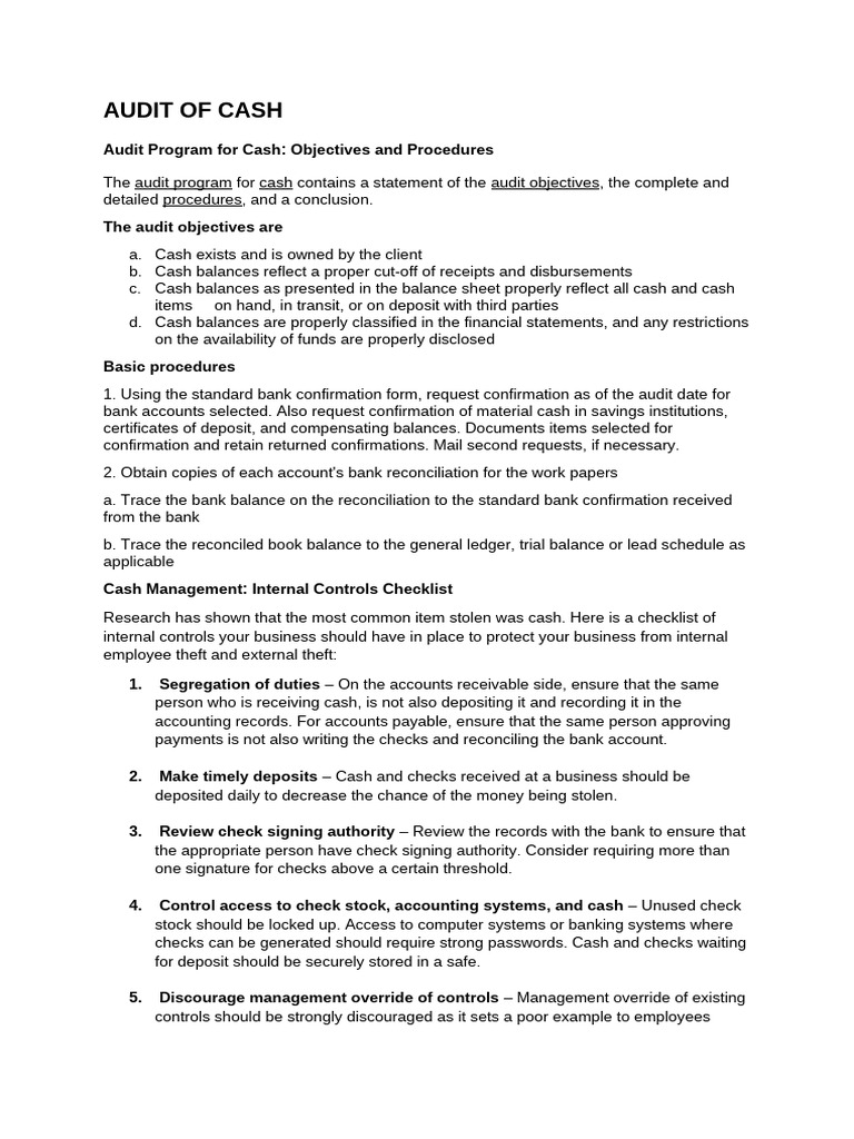 Audit of Cash Theories | PDF | Cheque | Banks