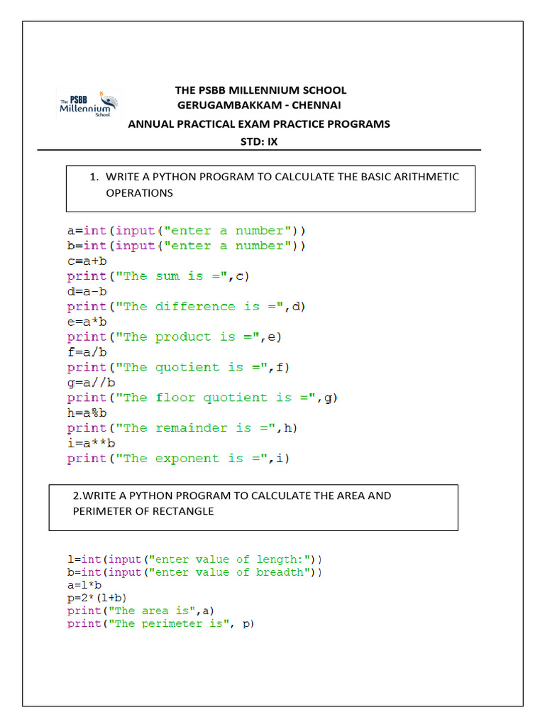 Python Programs for Area and Perimeter | PDF
