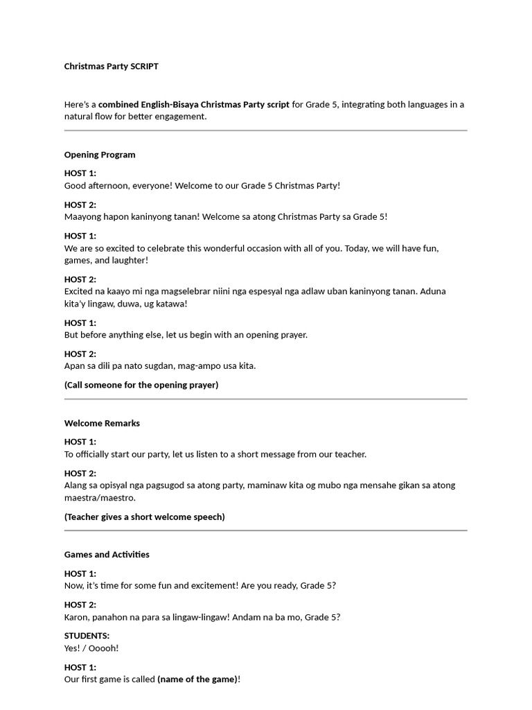 Grade 5 Christmas Party Script | PDF | Christmas