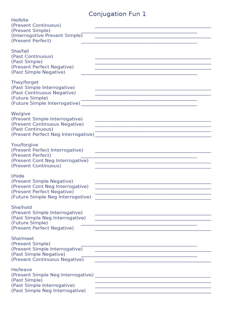 Verb Conjugation Practice Guide | PDF | Language Mechanics | Grammar
