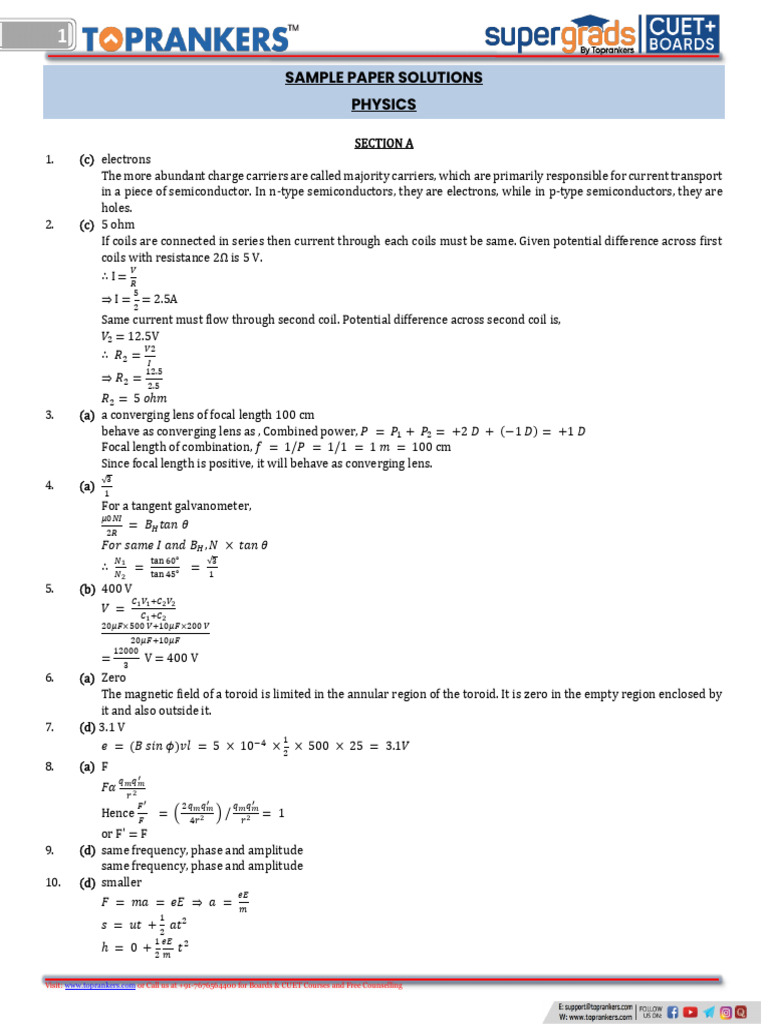 Physics Sample Paper Solutions Guide | PDF | Electromagnetic Radiation ...