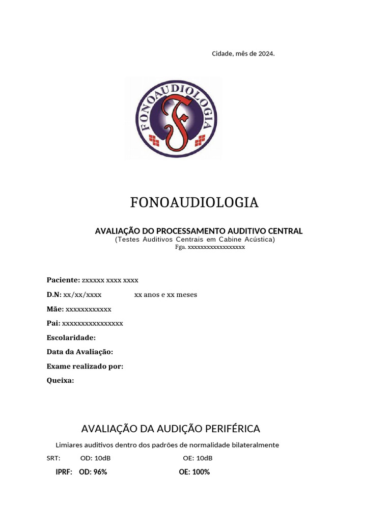 Avaliação do Processamento Auditivo Central | PDF | Audição | Acústica