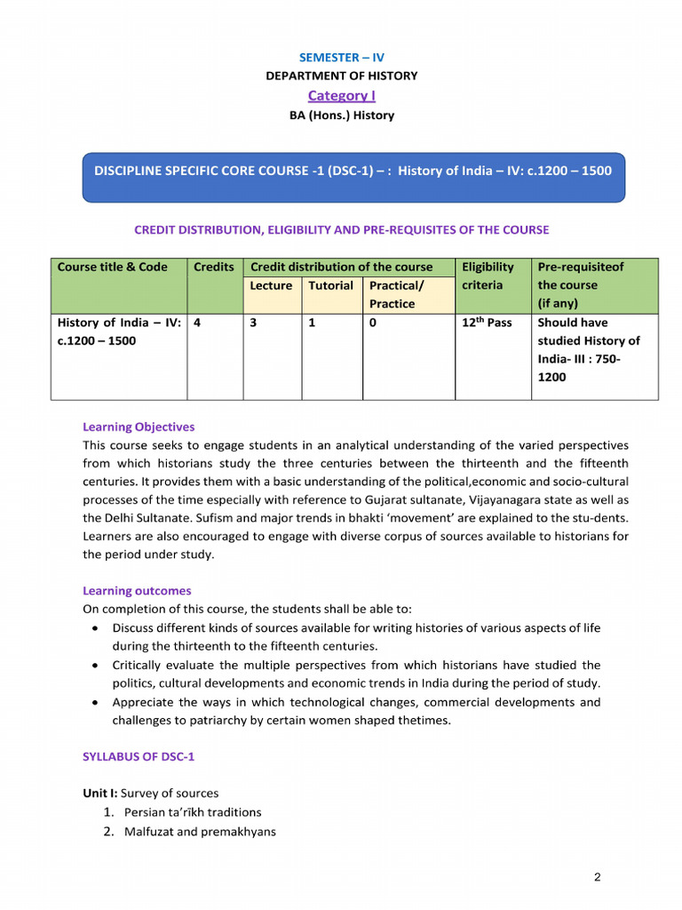 Sem IV History Syllabus | PDF