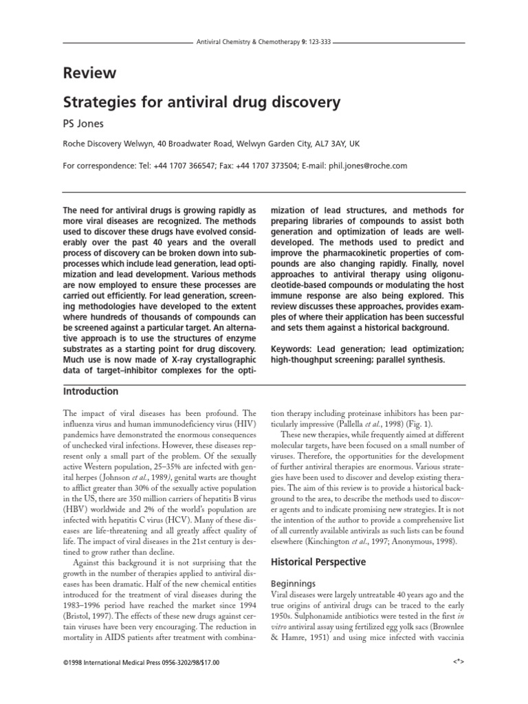 Strategies for Antiviral Drug Discovery by Jones 1998 | PDF | Antiviral ...