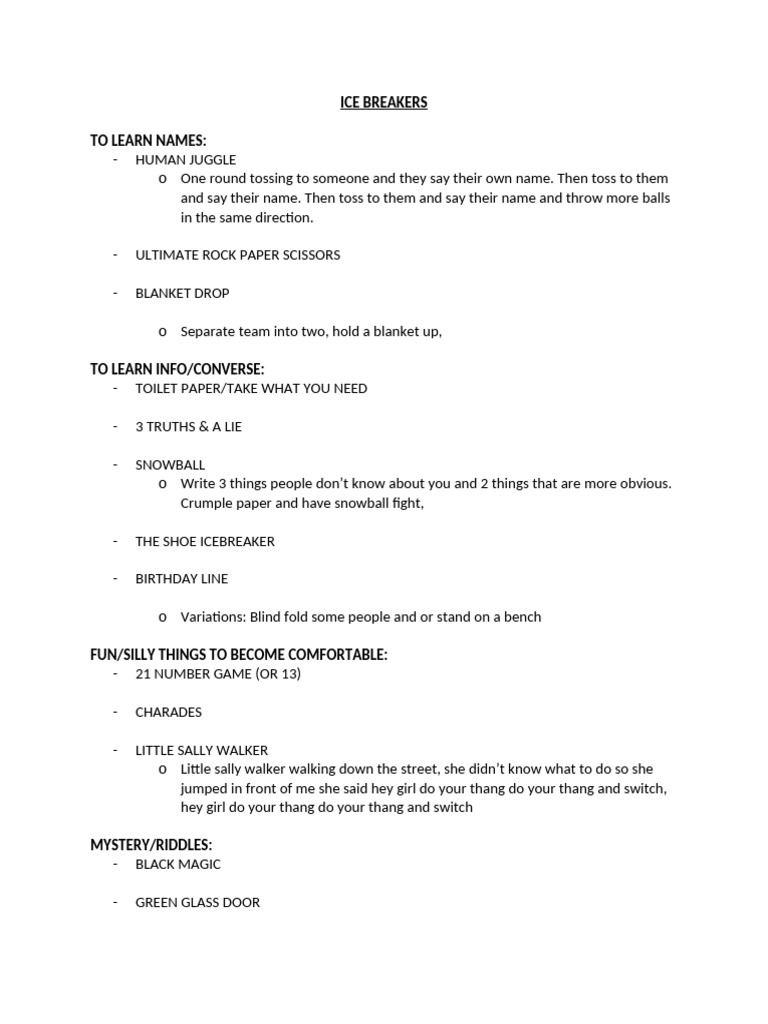 Ice Breakers Pdf