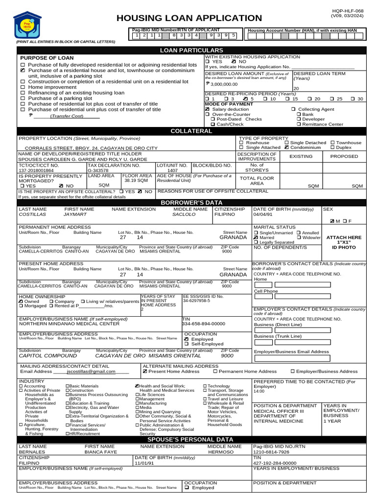 Pag-IBIG Housing Loan Application Form | PDF | Loans | Visa Inc.