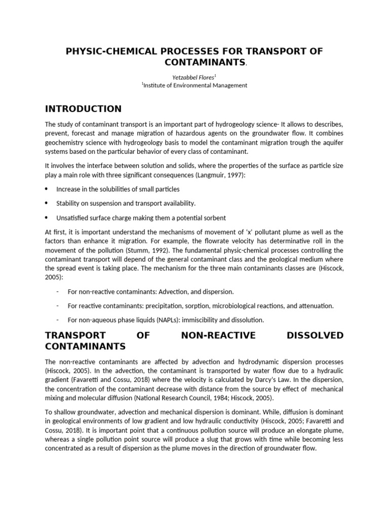 ContaminantTransport - Flores Yetzabbel | PDF | Adsorption | Diffusion