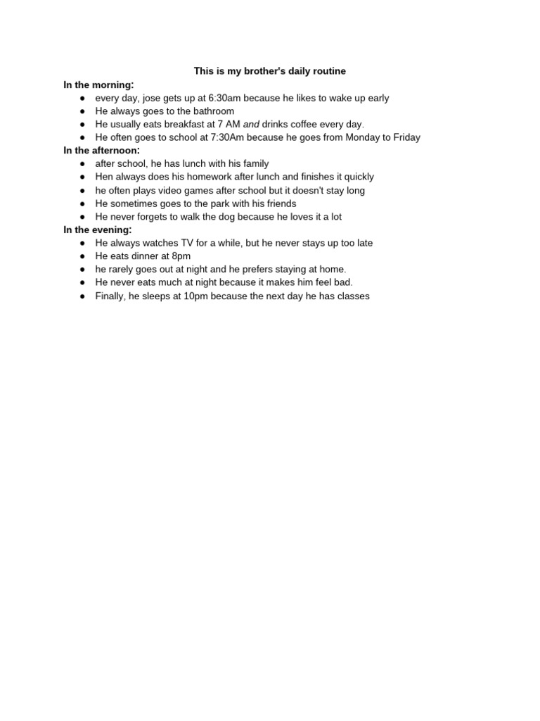 My Brother's Daily Routine | PDF