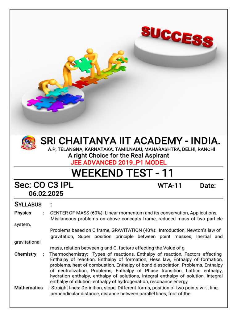 JEE Advanced 2019 Physics Chemistry Math Test | PDF | Enthalpy | Mass