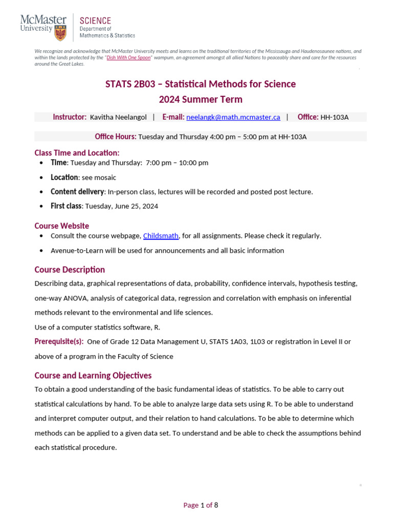 Stats 2B03 Summer 2024 Overview | PDF | Statistics | Plagiarism