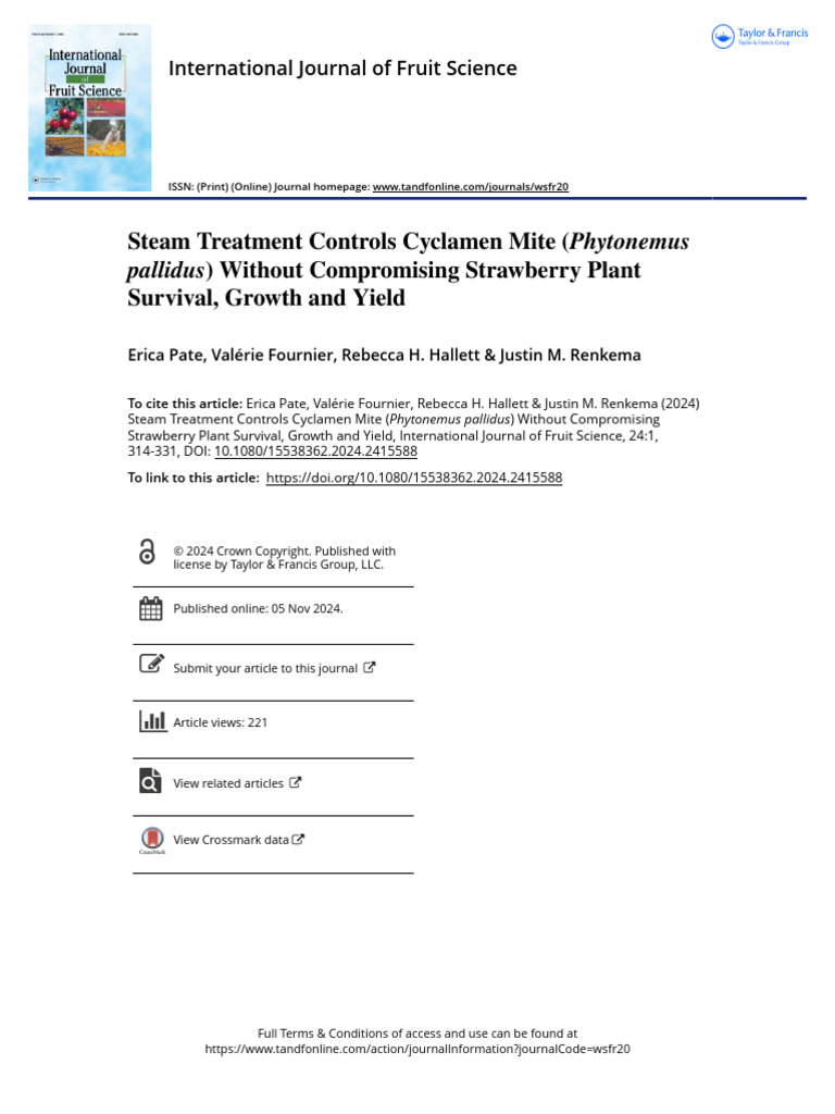 Steam Treatment Controls Cyclamen Mite Phytonemus Pallidus Without ...