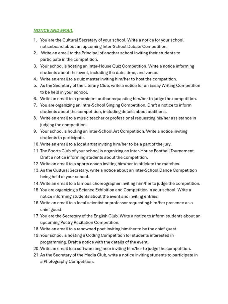 Upcoming School Competitions Notice | PDF