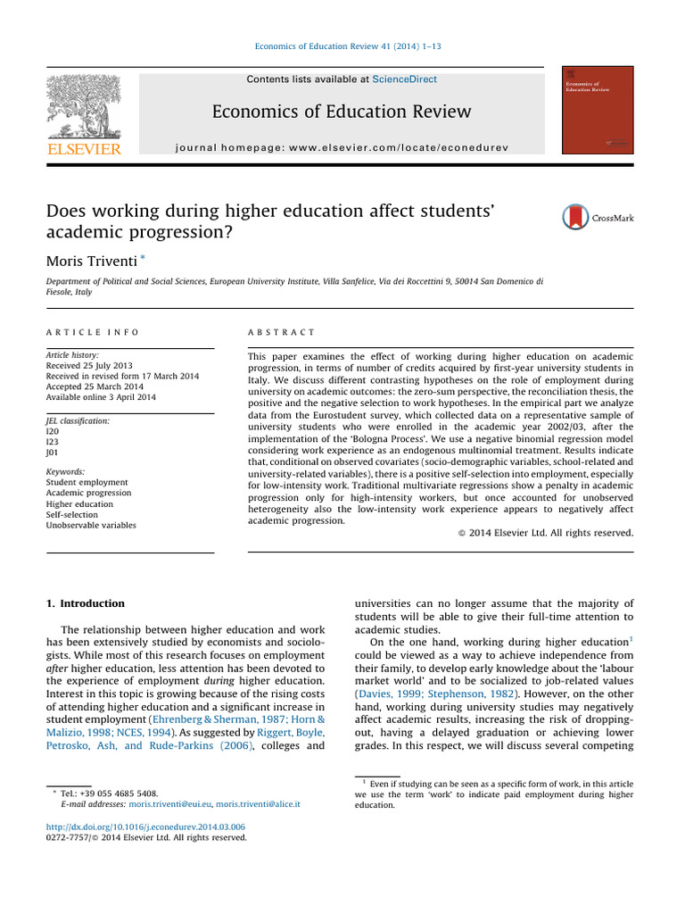 Impact of Student Employment on Academics | PDF | Academic Degree ...
