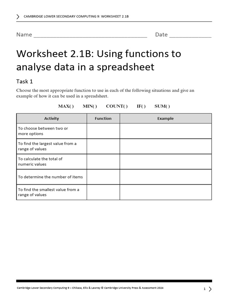 Spreadsheet Functions Worksheet 2.1B | PDF | Spreadsheet | Worksheet
