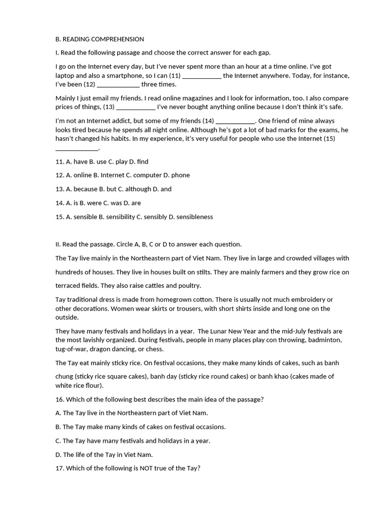 Reading Comprehension Practice Test | PDF