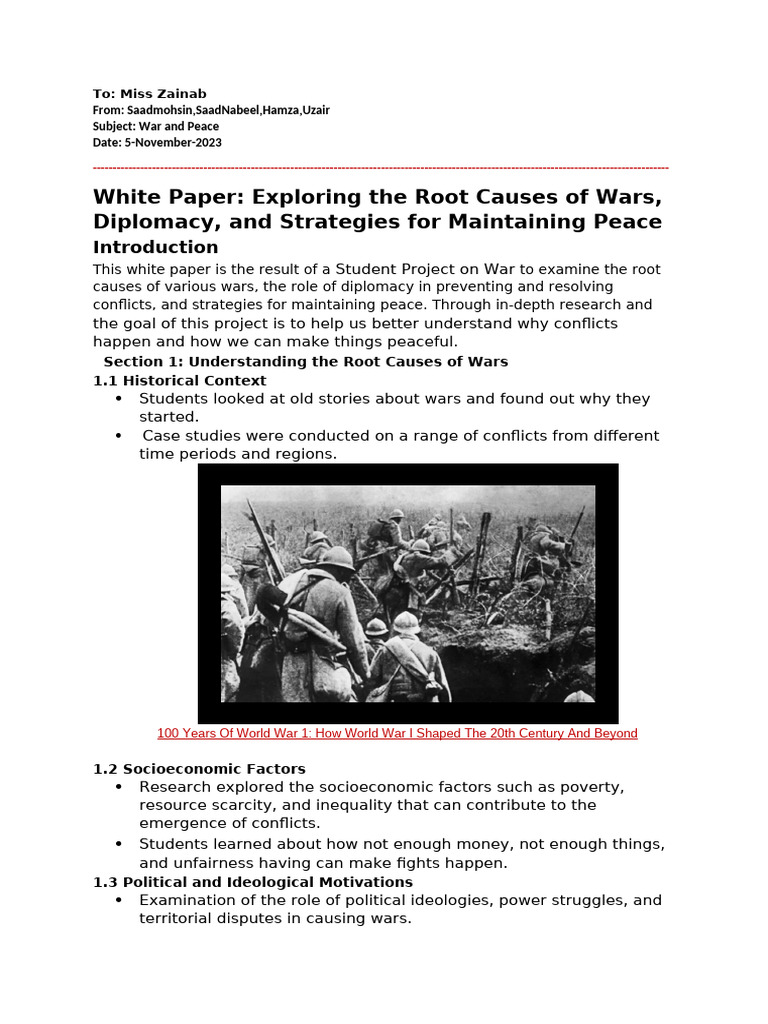 White Paper Exploring The Root Causes of Wars | PDF | Diplomacy ...