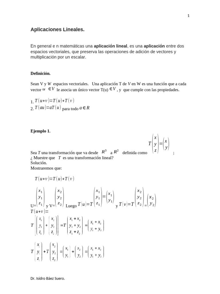 Aplicación Lineal | PDF | Mapa lineal | Espacio vectorial