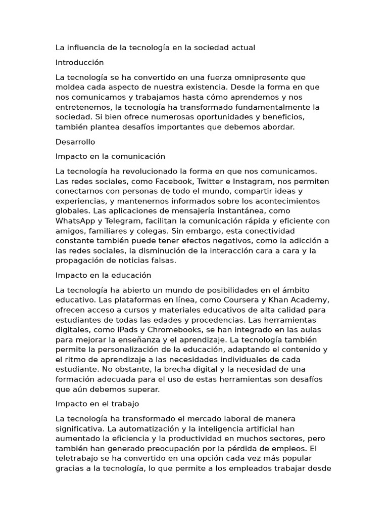 Impacto de la tecnología en la sociedad | PDF | Sociedad | Internet