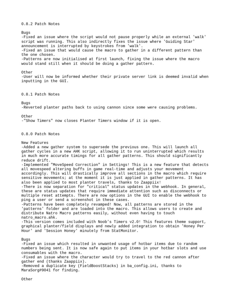 Natro Macro Patch Notes | PDF | Software Bug | Bees