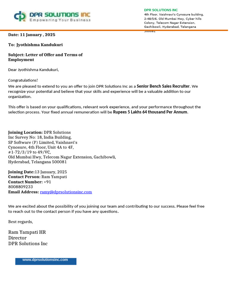 Job Offer: Senior Bench Sales Recruiter | PDF