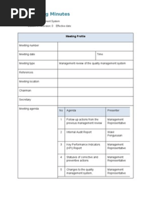 Management Review Meeting Minutes