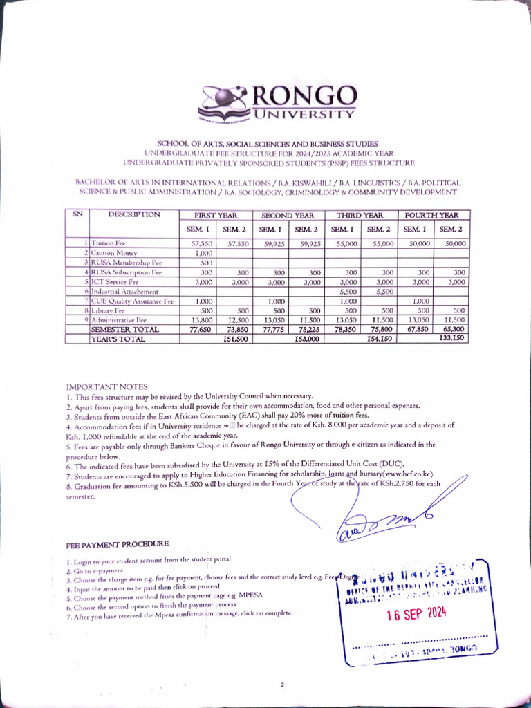 Rongo University Fee Structure Criminology | PDF | Services (Economics ...