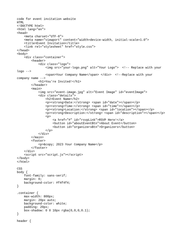 Code For Event Invitation Website | PDF | Software Development | Software