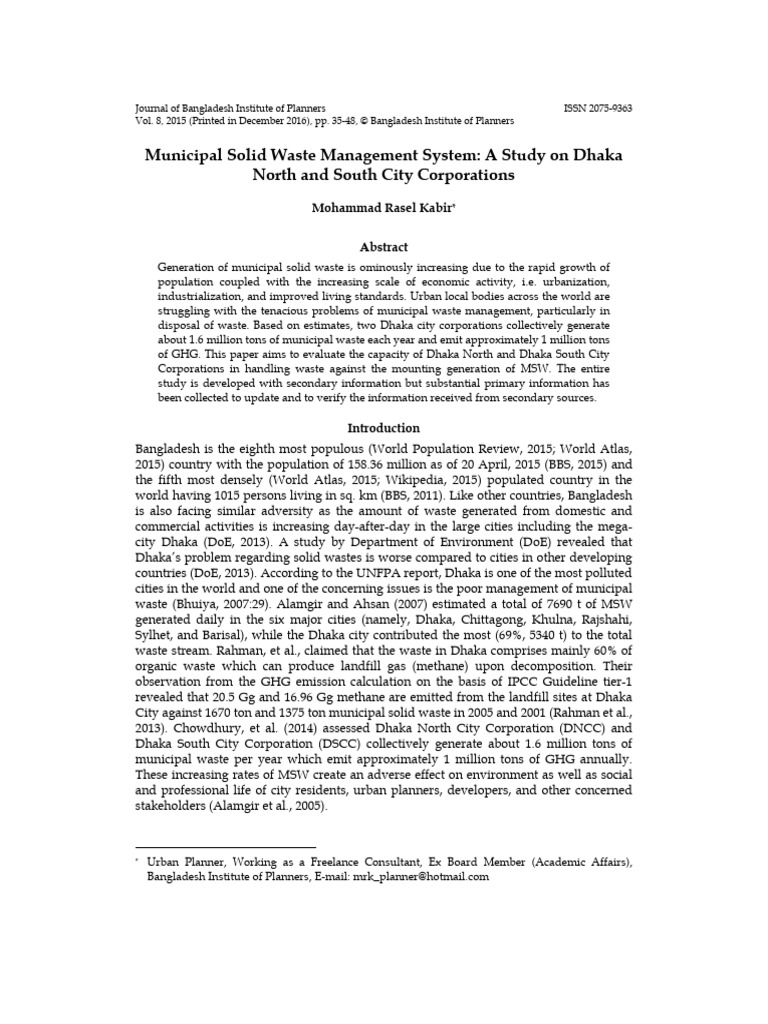Dhaka's Municipal Waste Management Study | PDF | Waste Management | Waste