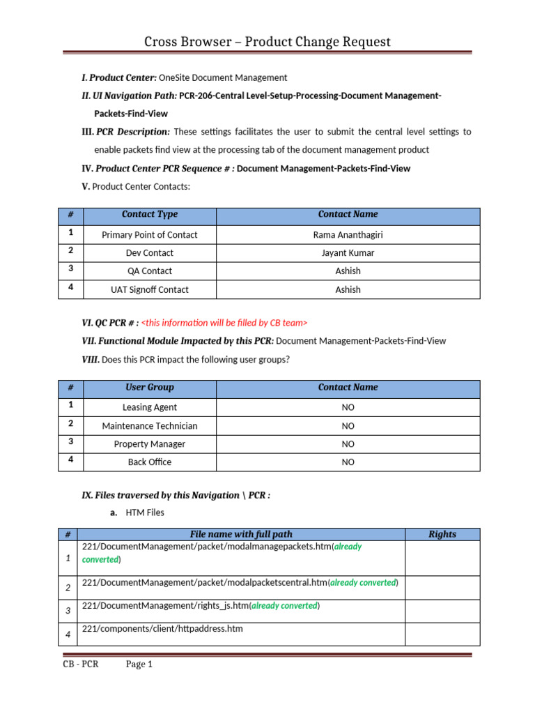 PCR 206 Central Level Setup Processing Document Management Packets Find ...