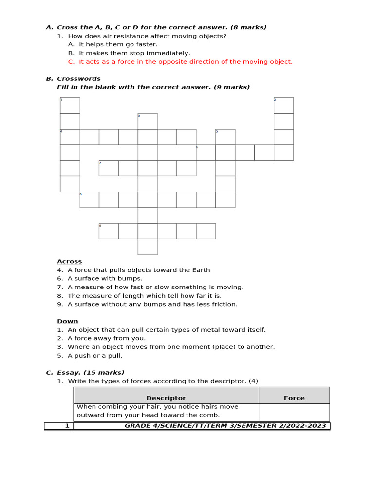 G5 Science TT TERM 3 - S2 2022-2023 | PDF | Force | Weight