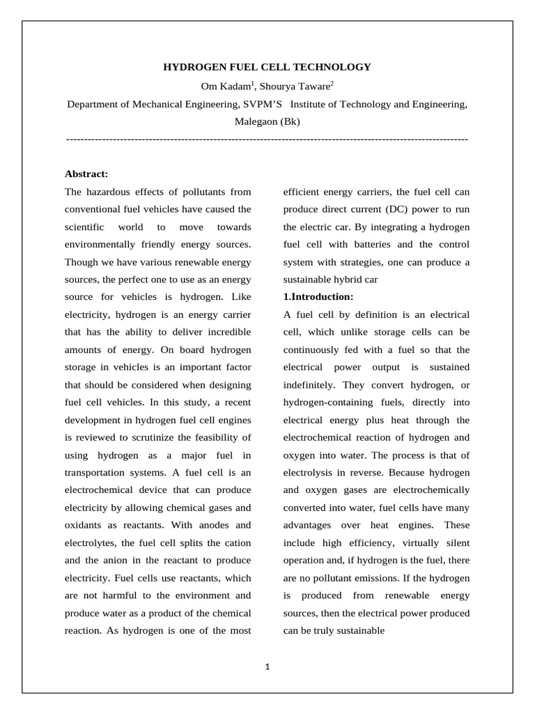Hydrogen fuel cell 1 | PDF | Fuel Cell | Hydrogen