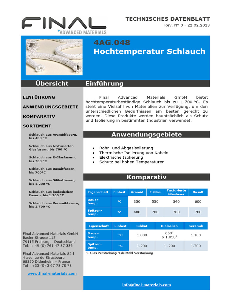 4AG.048 FINAL Advanced Materials - Hochtemperatur Schlauch | PDF