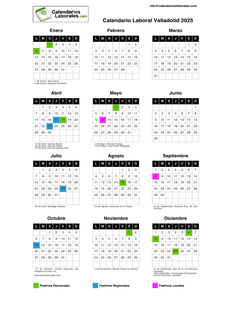Calendario Laboral Valladolid 2025 PDF | PDF | Fiestas cristianas y ...
