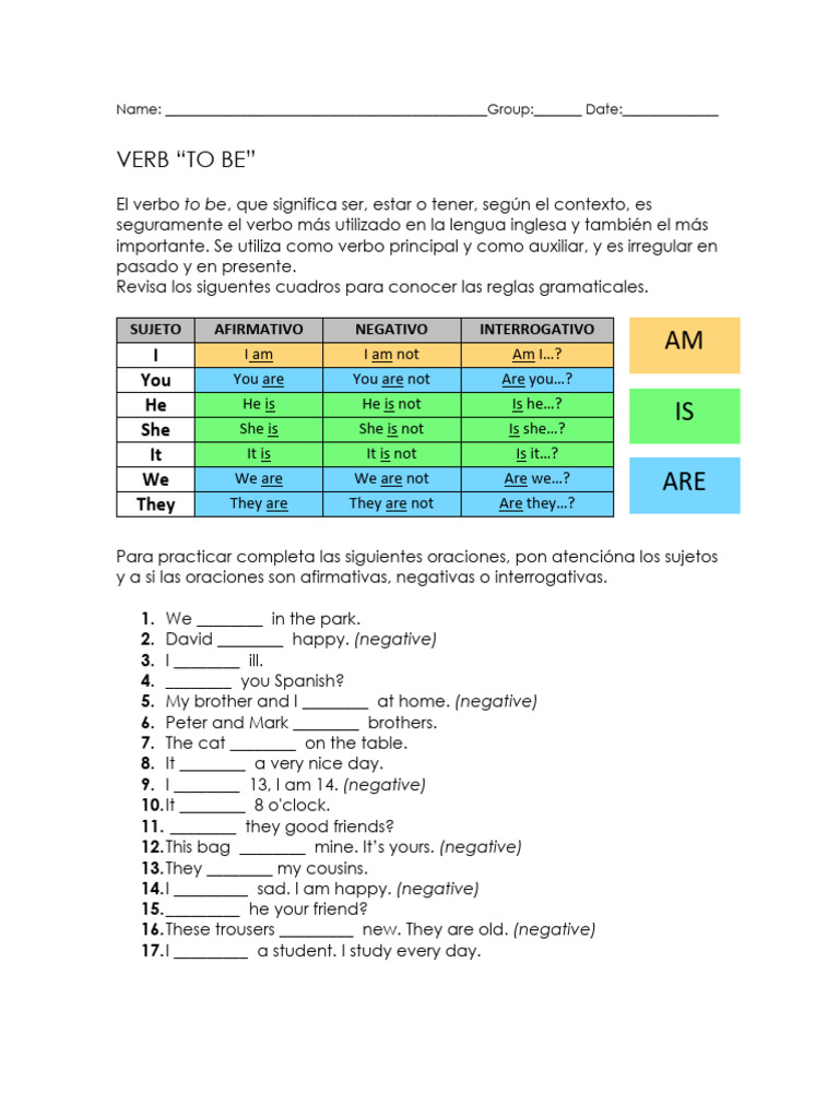 Verb To Be | PDF