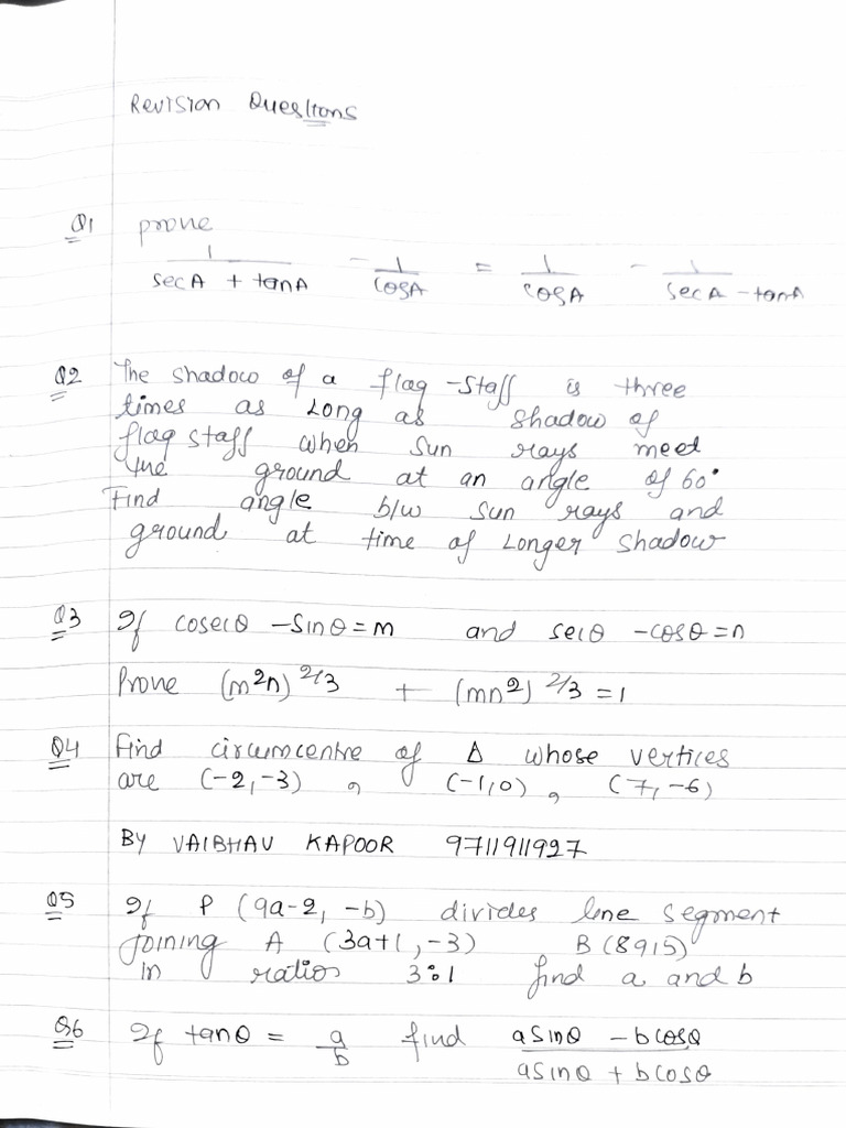Maths Revision Sheet For Boards Class 10 Pdf
