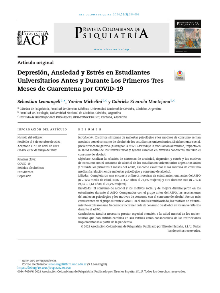 Salud Mental y Consumo de Alcohol en Estudiantes Durante COVID-19 | PDF ...