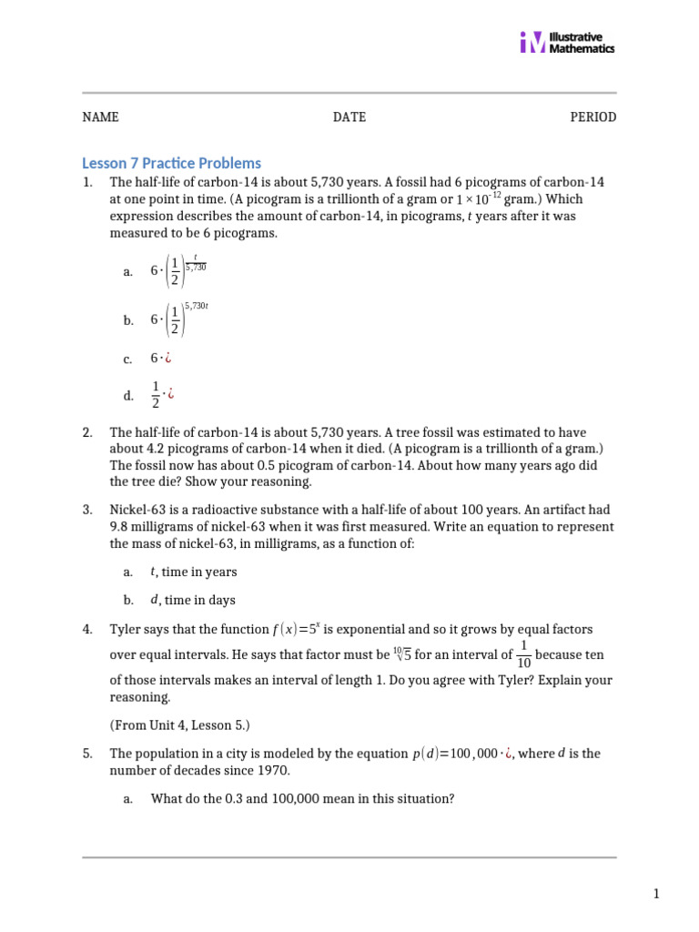 Algebra2 4 7 Lesson Curated Practice Problem Set | PDF | Function ...