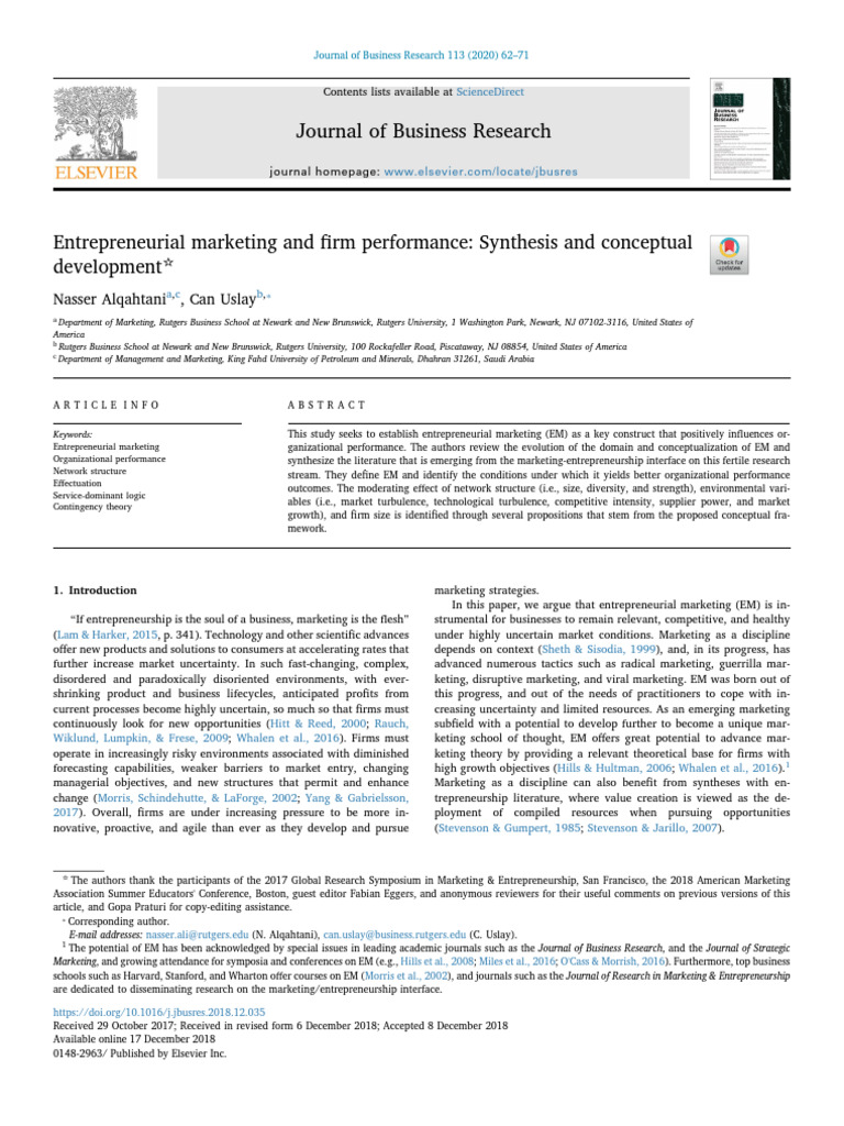 Entrepreneurial Marketing's Impact on Performance | PDF ...