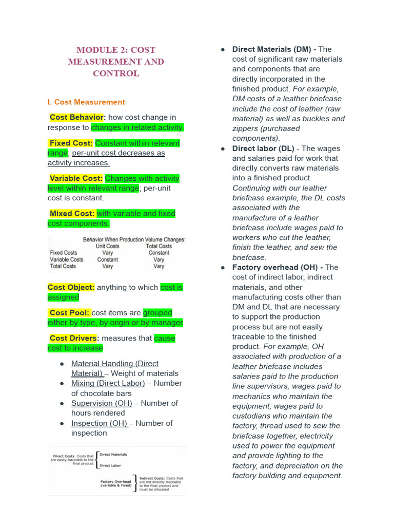 Cost Measurement & Control Guide | PDF | Volume | Inventory