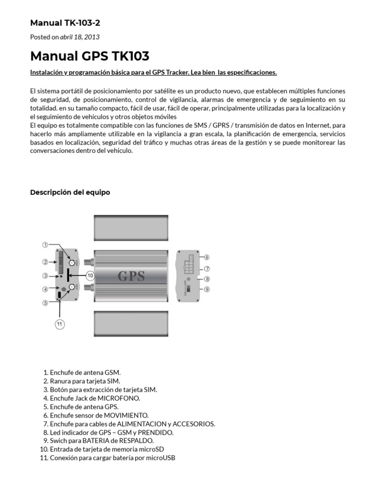 Manual de Instalación GPS TK103 | PDF | paquete general de Radio ...