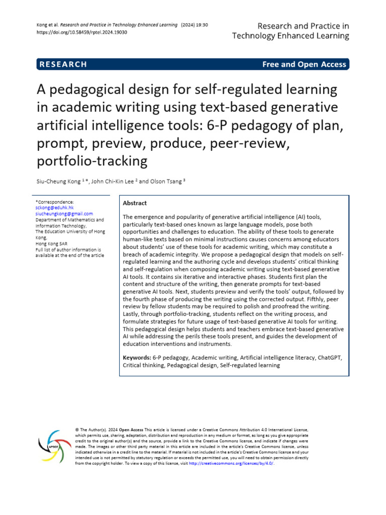 A Pedagogical Design For Self-Regulated Learning in Academic Writing ...