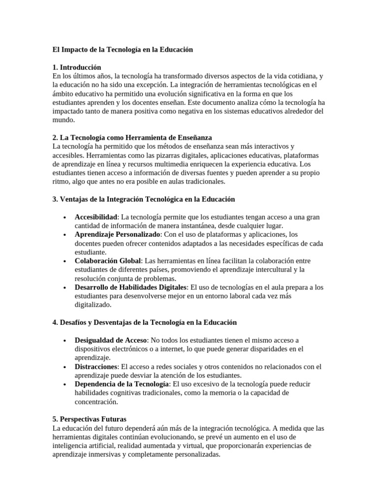El Impacto de La Tecnología en La Educación | PDF | Enseñando | Aprendizaje