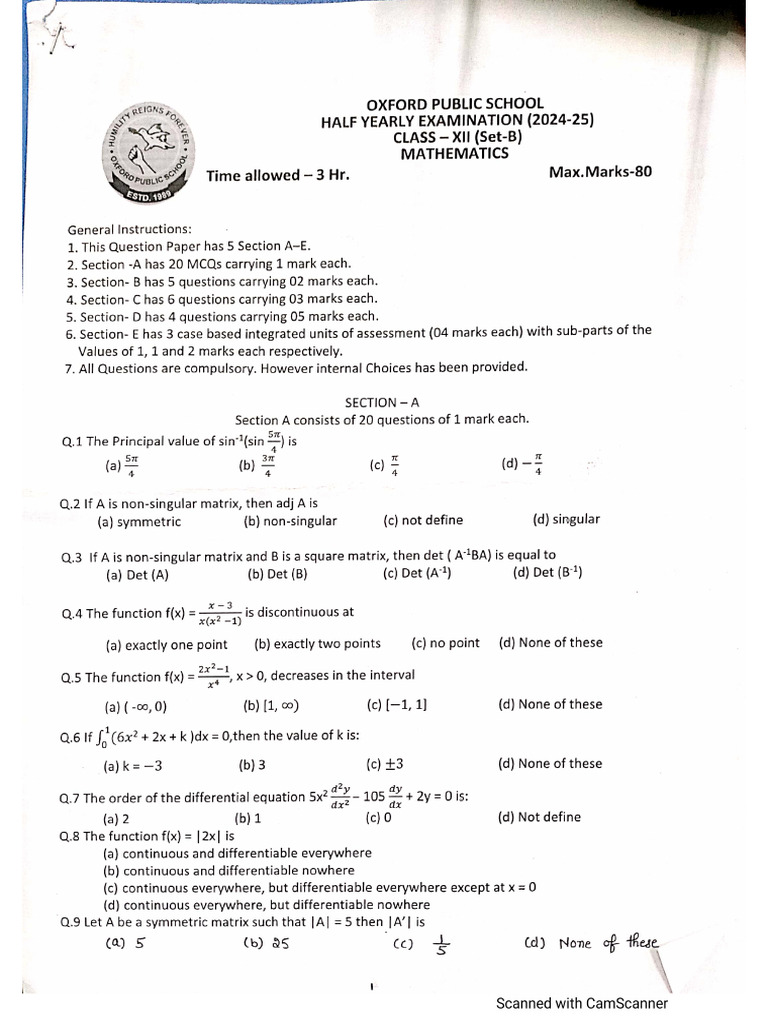 12 Maths Set B Halfyr | PDF