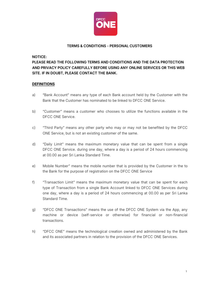 DFCC Mobile Banking APP TC 21 NOV 2024 FINAL | PDF | Banks | Computer ...